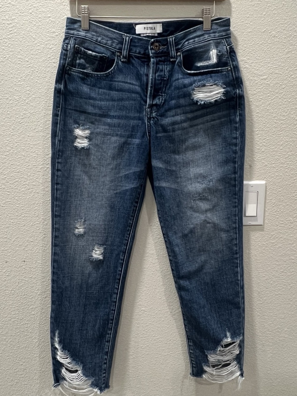 Pistola Distressed Straight Jeans Blue Wash Every Day Denim Classic Waist 27